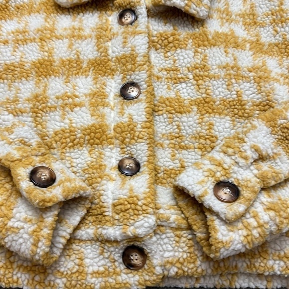 HYFVE Size Small Cropped Peacoat Button Up Jacket Mustard Yellow and Cream Plaid - Picture 3 of 5